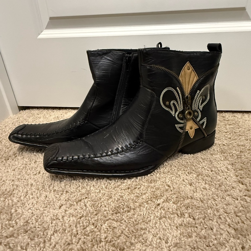 Black Leather Delli Aldo Western Ankle Boots
